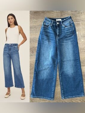 WARP + WEFT Blue Jeans Size 00/24 NCE CROPPED WIDE LEG MEDIUM Wash